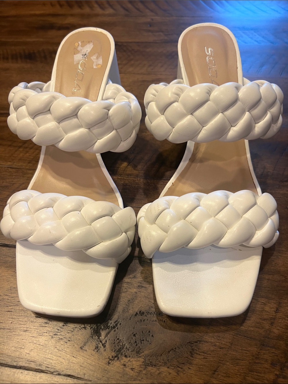 Soda Mostly-S White Braided Double-Strap Slide Heels Size 9